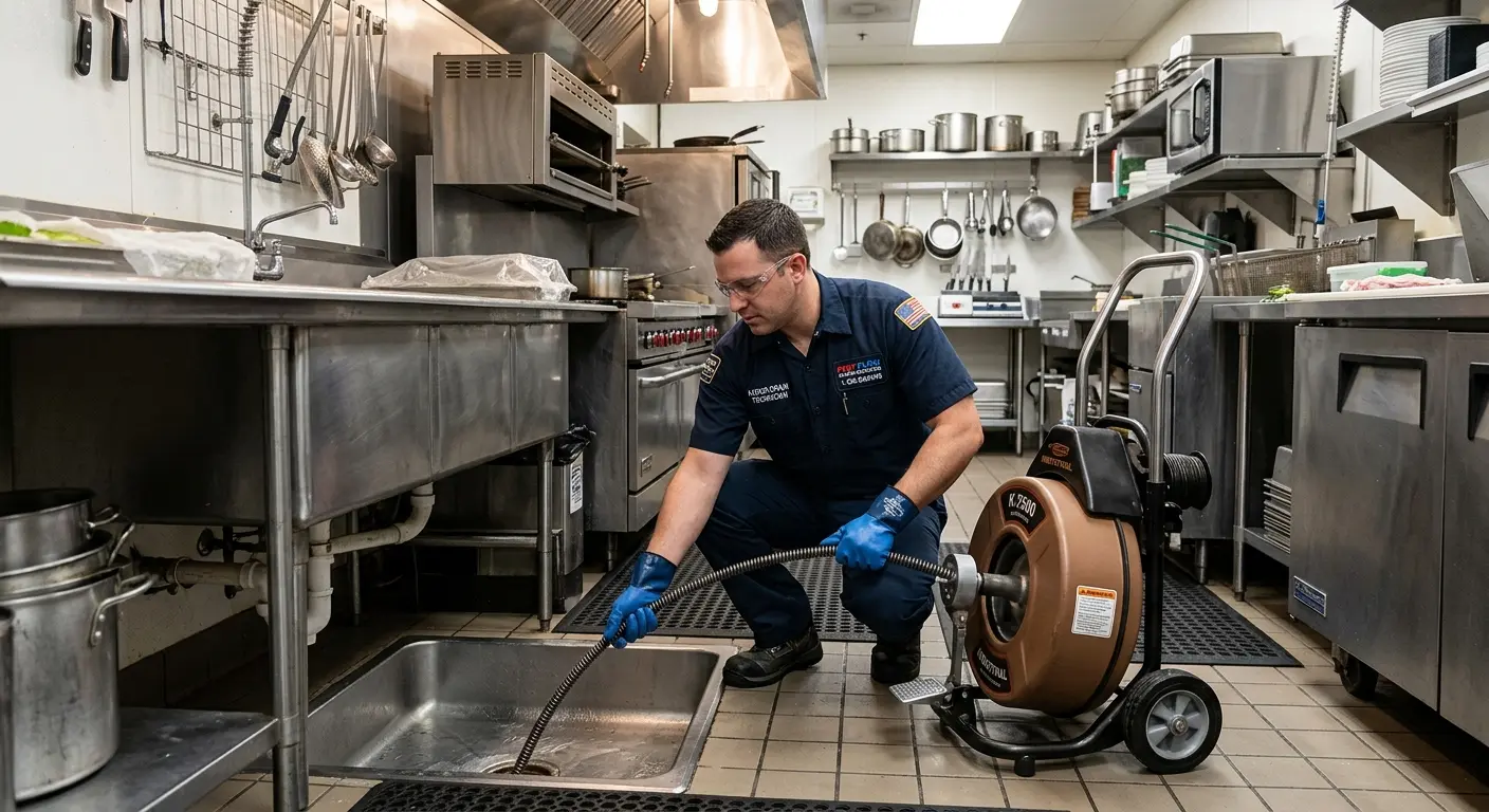 Commercial drain cleaning service in a restaurant kitchen in Old Lyme