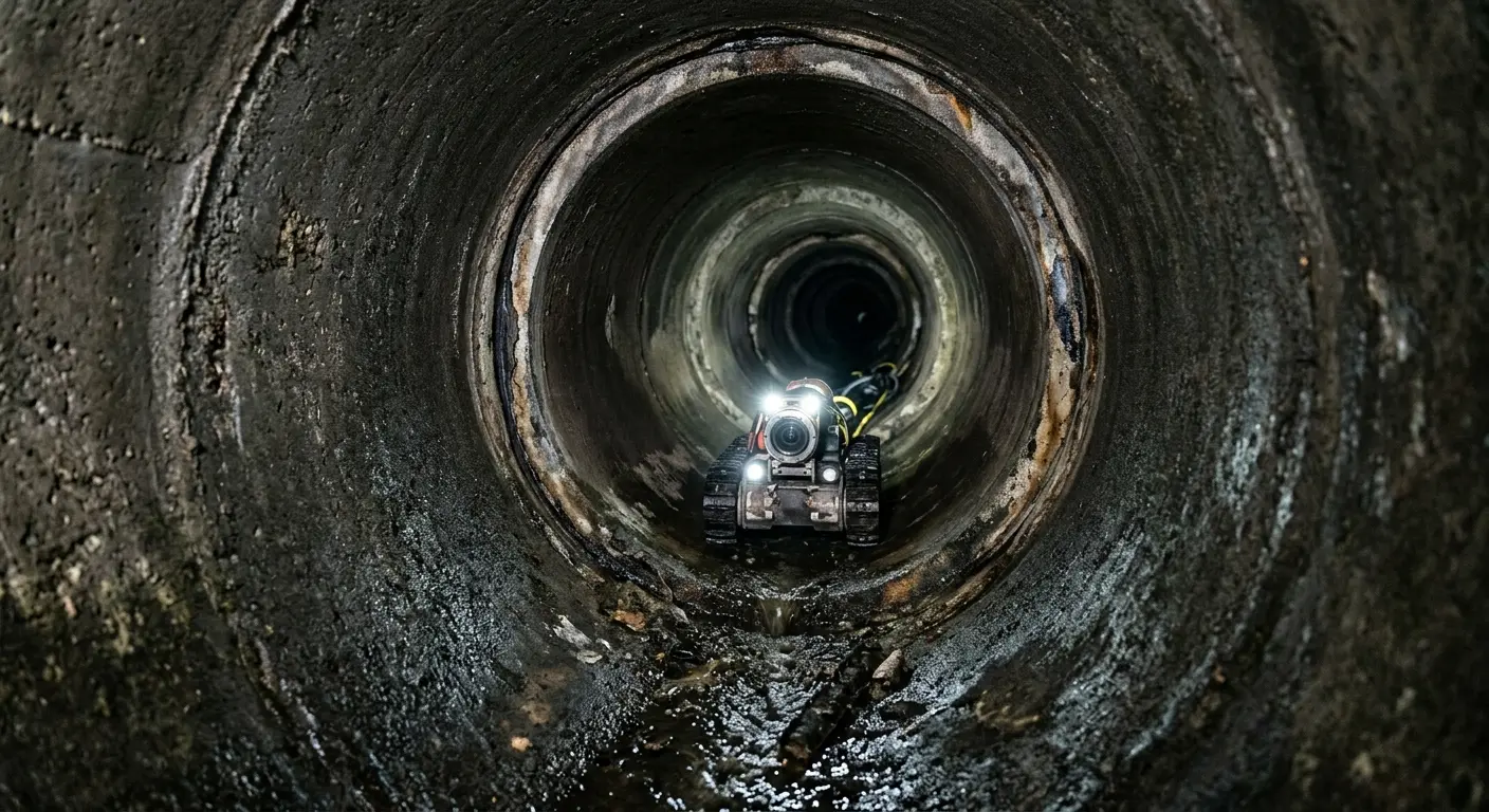 Robotic sewer camera inspecting pipe interior for Drain Snake Service in Old Lyme